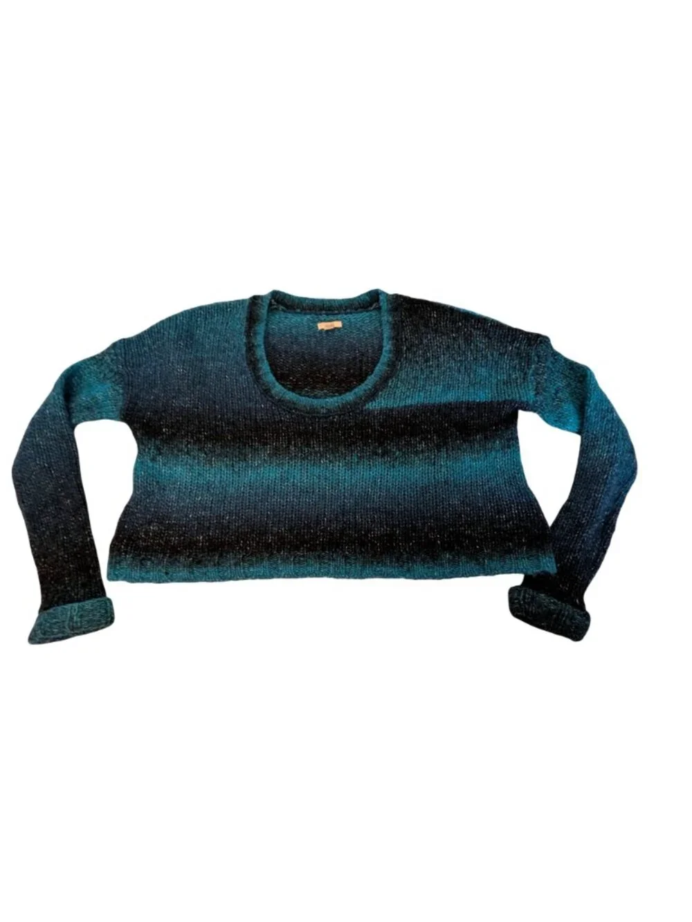 Ecote Urban Outfitters Blue Green Ombre Striped Crop Oversize Boxy Sweater XS